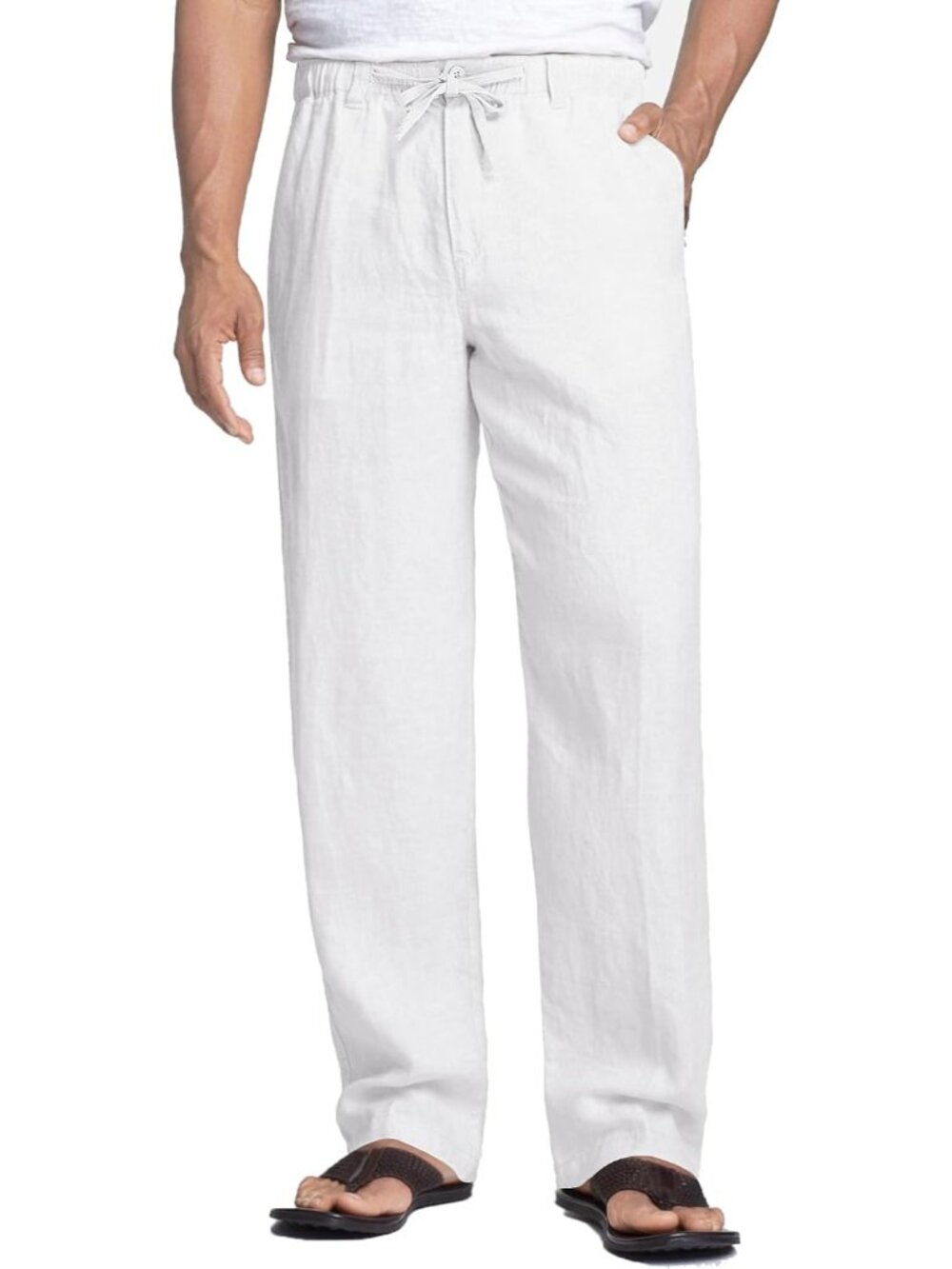 Men's Linen Pants Casual Lightweight Drawstring Beach Summer Pant